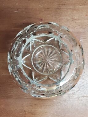 Vintage 4 Inch Bohemian Crystal Round Ball Cut Glass Rose Bowl Vase